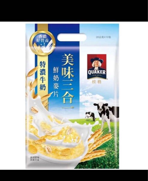 訳あり 台湾 QUAKER クエーカー オートミール 濃厚ミルク味桂格美味三合一鮮麥片 牛(原北海道特濃鮮麥片)28gx10