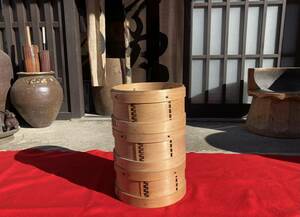 【兎】美品　三段丸蒸篭　(蒸篭　せいろ　杵　蒸し器　臼　イベント　餅つき)