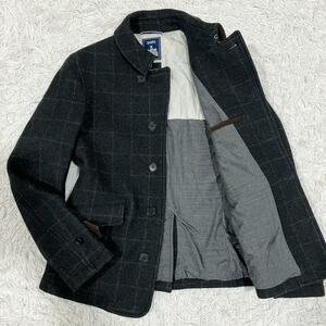 SHIPS Hamilton LAMBSWOOL ハーフコート チェック シップス ステンカラーコート ウィンドウペンチェック ダークグレー size:M