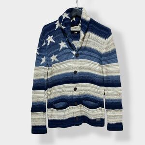 ラルフローレン　Ralph Lauren　カーディガン　ニット　星条旗柄　ショールカラー　メンズ　xs