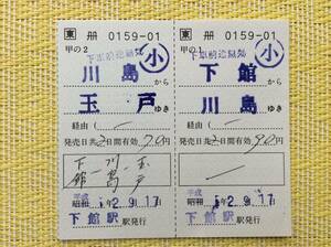 JR東 水戸線 補充連続乗車券 下館→川島→玉戸 平成2年