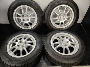 ◆M-328◆165/70R14 ダンロップ WINTER MAXX02 20年製 中古社外ホイール付きスタッドレスタイヤ4本セット ヴィッツ スペイド デミオなど