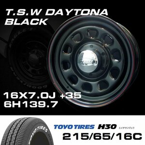 TSW DAYTONA ブラック 16X7J+35 6穴139.7 TOYO H30 215/65R16C ホイールタイヤ4本セット ハイエース200系など