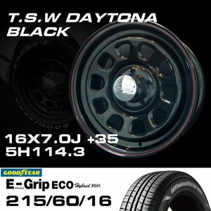 TSW DAYTONA ブラック 16X7J+35 5穴114.3 GOODYEAR E-GRIP EG01 215/60R16 ホイールタイヤ4本セット