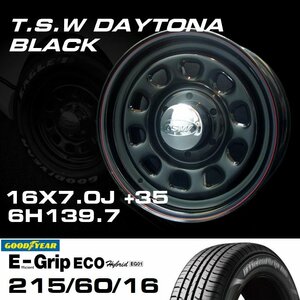 TSW DAYTONA ブラック 16X7J+35 6穴139.7 GOODYEAR E-GRIP EG01 215/60R16 ホイールタイヤ4本セット