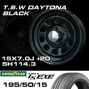 TSW DAYTONA ブラック 15X7J+20 5穴114.3 GOODYEAR LS EXE 195/50R15 ホイールタイヤ4本セット