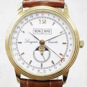 01 15-583675-07 [Y] LONGINES ロンジン チャールストン ムーンフェイズ クォーツ 白文字盤 希少 5219 レディース 札15