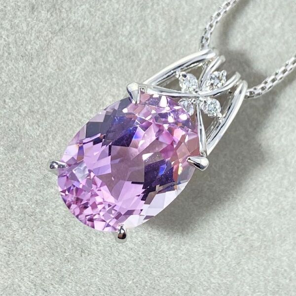 【15-15】クンツァイト　ダイヤモンド　ネックレス　11.61ct　D0.198ct 