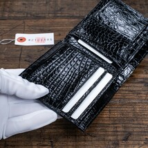 【実物】新品 無双 クロコダイル 一枚革 メンズ 財布 二つ折り 折り財布 未使用 送料無料 1円 ワニ 鰐 レザー 黒 ブラック 田中革具_画像9