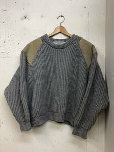 Oldderby Knitwear（オールドダービーニットウェアー）セーター(厚手)/36 グレー/ニット/FC5G-J/レザーショルダー　ワイド丈短　イギリス製