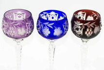 Crystal Color Wine Glass カラーワイングラス 6個セット 葡萄と花のモチーフ クリスタルカット 切子 DONAU AJKA アンティーク #18221_画像8