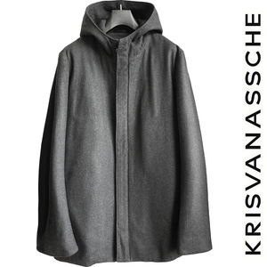 正規品 ランウェイモデル クリスヴァンアッシュ KRISVANASSCHE ウールメルトン フーデッドコート ジャケット ライダースブルゾン