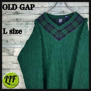  Old Gap 90s cotton cable chin ten knitted beautiful goods green L