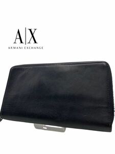 ◆超美品◆超高級◆ARMANI EXCHANGE◆アルマーニエクスチェンジ◆ブランド◆ブラック◆長財布◆財布◆ファスナー◆レザー◆お洒落◆YP017