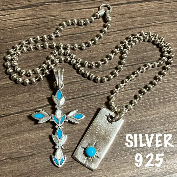 【m】silver925 シルバー ネックレス トップ ターコイズ シェル セット