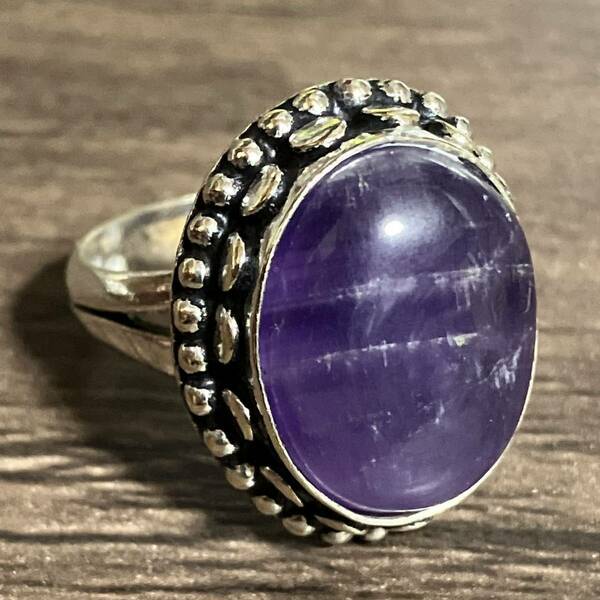 【m】アメジスト 紫水晶 シルバーリング 指輪 925 14号 アメシスト