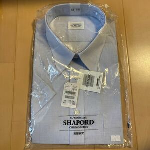 送料無料 新品 SHAPORD 半袖ワイシャツ 42 ドレスシャツ ブルー格子柄　形態安定 ゆったりAOKIアオキ 送料込み