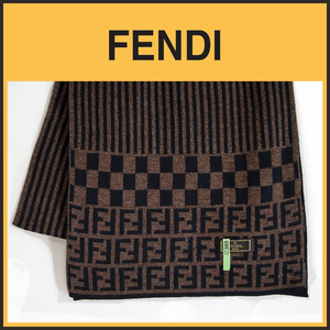 【美品】FENDI★フェンディ★マフラー★ストライプ/ズッカ柄★ブラウン/ブラック★ユニセックス★おしゃれなデザイン★