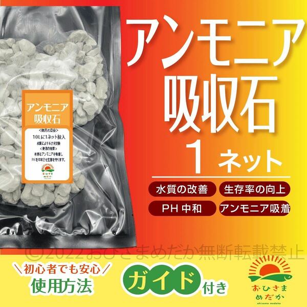 【アンモニア吸着石　1ネット】めだか　PSB　鯉　金魚　クロレラ　熱帯魚　牡蠣殻ミジンコ　ゾウリムシ　メダカ卵稚魚針子水質改善にどうぞ