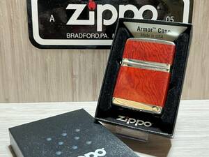 大量出品中!【希少】レア 新品未使用 2005年製 Zippo Armor 'Grain' 両面 ローズウッド 木目 アーマー ジッポー 喫煙具 オイルライター