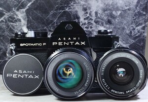 【終活整理】PENTAX SPF 黒＋Takumar 55mm f1.8＋35mm f3.5 単焦点2本セット 各動作良好 スローOK 露出計メーターOK 外観光学良好 フィルム