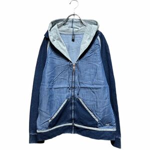 ●洗濯プレス済み● AvangarDenim アバンガーデニム デニムジップアップパーカー フーディ Made In Italy sizeM【1623】