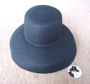 ■summer Straw Hat■ladiesストローハット（ブラック）サイズ54-60cm■