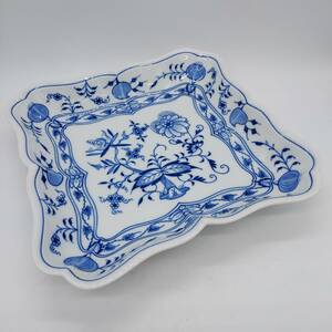 【4817】MEISSEN マイセン ブルーオニオン 角皿 スクエア プレート 飾り皿 洋食器 四角 ホワイト ブルー ディッシュ