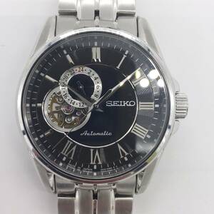  【稼働/美品】 1000円～SEIKO セイコー プレサージュ オープンハート 4R39-00B0 AT/自動巻 黒文字盤 メンズ腕時計 (4860)