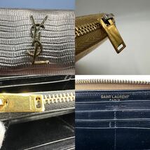 1円■付属品完備■ YVES SAINT LAURENT サンローラン クロコ 型押しYSL カサンドラ 長財布 ラウンドファスナー レザー 本革 光沢 メンズ_画像10