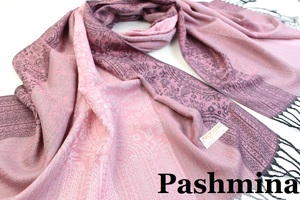 新品【Pashmina パシュミナ】ペイズリー 花柄ミックス 大判 ストール ピンク系 ブラック グレー ホワイト Cashmere カシミア100%