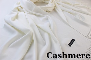 新品 アウトレット【Cashmere カシミア】無地 Plain ライトタッチ 大判 ストール/マフラー C.WHITE 白 クリームホワイト系