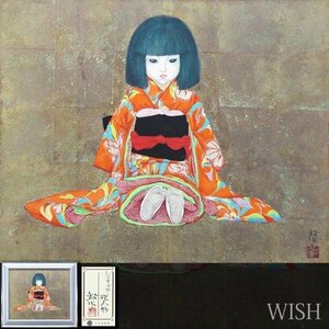 【真作】【WISH】船水徳雄「ジュサブロー抱人形」日本画 20号 大作 共シール 大丸百貨店取扱 　　〇日展評議員 師:佐藤太清 #23113109