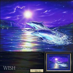 【真作】【WISH】東隆久「ムーンダンス」アクリル画 10号大 ◆イルカ 　　〇マリンアーティスト マリンアート展開催 #23112492