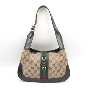 ★GUCCI グッチ 001 3735 ジャッキー GGキャンバス×レザー ワンショルダー ショルダーバッグ シェリーライン ブラウン系