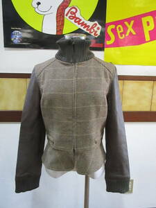 DKNY Donna Karan New York lady's jacket blouson ram leather 4ti- Kei enwai outer garment outer 