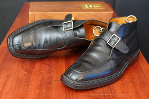 サントーニ◆Santoni◆ノルベジェーゼ製法◆ブラック◆黒◆Size7◆25㎝相当◆Uチップ◆ベルトブーツ◆ハーフラバー◆イタリア