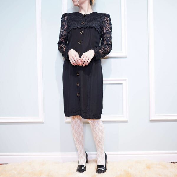 USA VINTAGE All That Jazz FRONT BUTTON LACE DESIGN ONE PIECE/アメリカ古着フロントボタンレースデザインワンピース