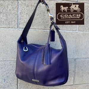 COACH レザー ショルダーバッグ ブルー 美品