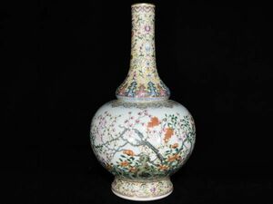 【瓏】陶磁器 粉彩花卉紋瓶 大清乾隆年製 染付 置物擺件 古賞物 中国古美術 蔵出
