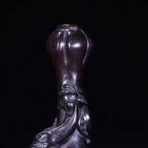 【瓏】老紫檀の木彫 龍蒜頭口賞瓶一対 清時代 極細工 手彫り 置物 擺件 中国古美術 蔵出_画像5