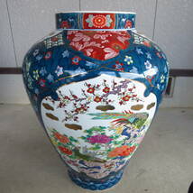 染錦金彩色絵花鳥図沈香壷 金龍窯博山作 飾壺 壷 花瓶 細密絵付 作家 在銘 有田焼 骨董品 古美術品 高さ118cm_画像5