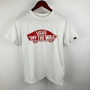 VANS ヴァンズ 半袖 Tシャツ メンズ Sサイズ ホワイト レッド 白 赤 古着 コットン カジュアル スポーツ ロゴ プリント FA188