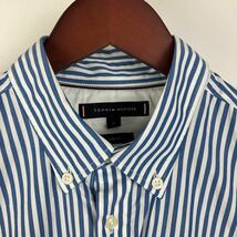 TOMMY HILFIGER 長袖シャツ ワイシャツ メンズ Mサイズ ブルー ストライプ カジュアル フォーマル ワンポイント ロゴ ウェア FA160_画像3