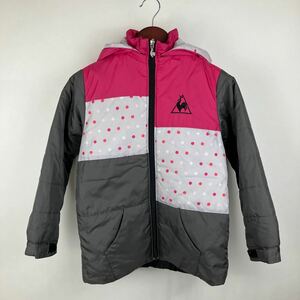 lecoqsportif ダウンジャケット キッズ 子供服 140 グレー ピンク ホワイト フード付き ドット ロゴ カジュアル スポーツ 防寒 FA186