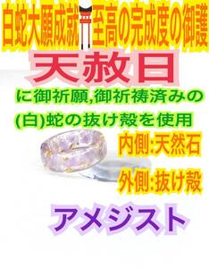 １個≪3～27号 希望サイズ発送≫白蛇の指輪お守り【天赦日ご祈祷】御神環 メモリーオイル 白蛇の抜け殻 リング アメジスト 第7チャクラ 24