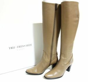 SALE 未使用 TRUSSARDI トラサルディ ロングブーツ ベージュ 21cm レザー本皮 ヒール7cm