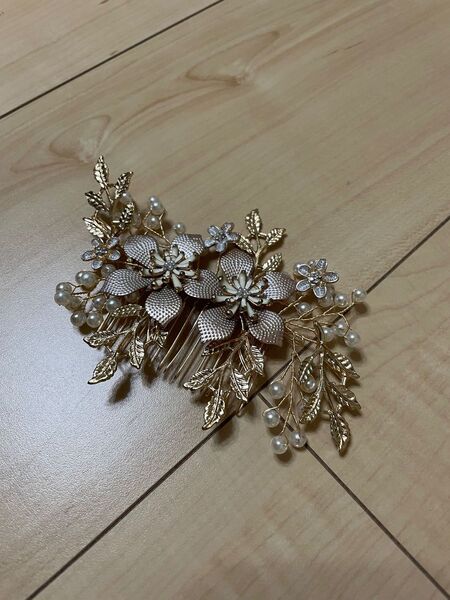 ヘッドドレス ウェディング ピンクゴールド 花 フラワー かんざし 結婚式 フォトウェディング ヘアアクセ