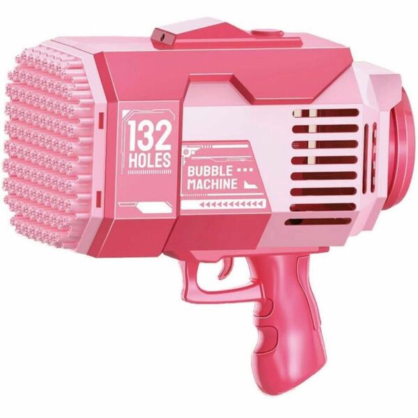 シャボン玉 電動バズーカ砲 132穴 バブルガン バブルマシン USB充電式 おもちゃ 迫力 プレゼント ピンク