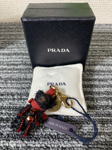 1873-03★極美品◇箱付き◇PRADA/プラダ テディベア チャーム スワロフスキー 黒いクマさんに真っ赤なスワロのキラキラストーン★